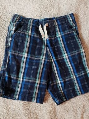 Boys Navy and White Plaid Pull-On Shorts